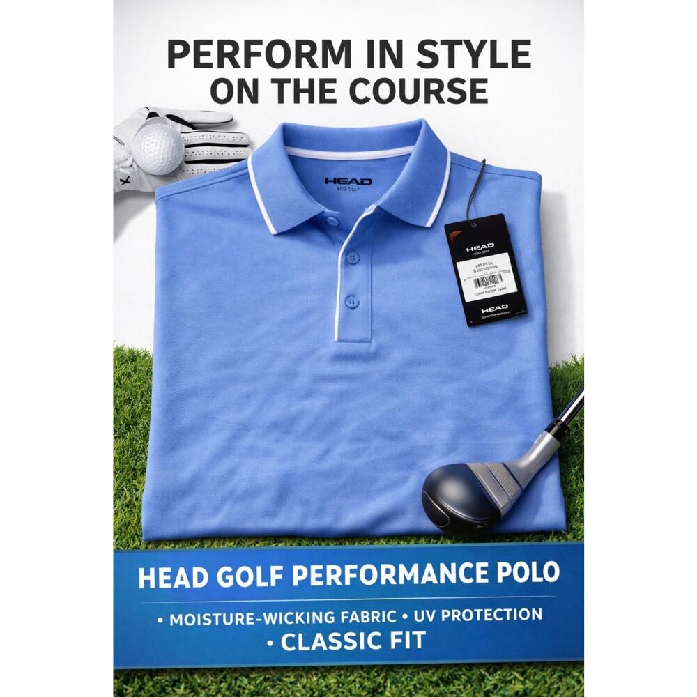 Head Golf Men's Filippo Polo Shirt Waver Runner Blue Sz M NWT